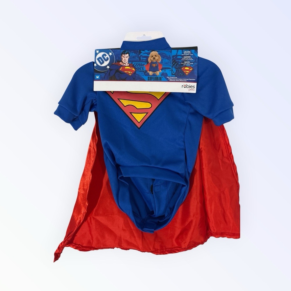 DC Comics Superman Dog Costume Set Size MEDIUM Polyester Red Blue Yellow Rubies